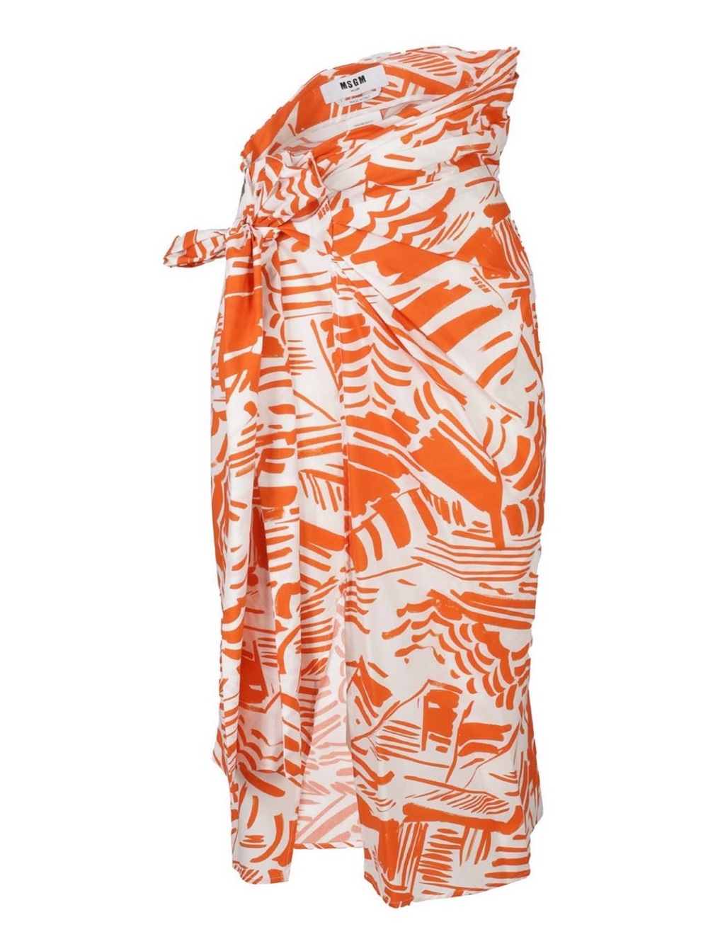 MSGM Side Knot Printed Skirt In Orange & White Size XS